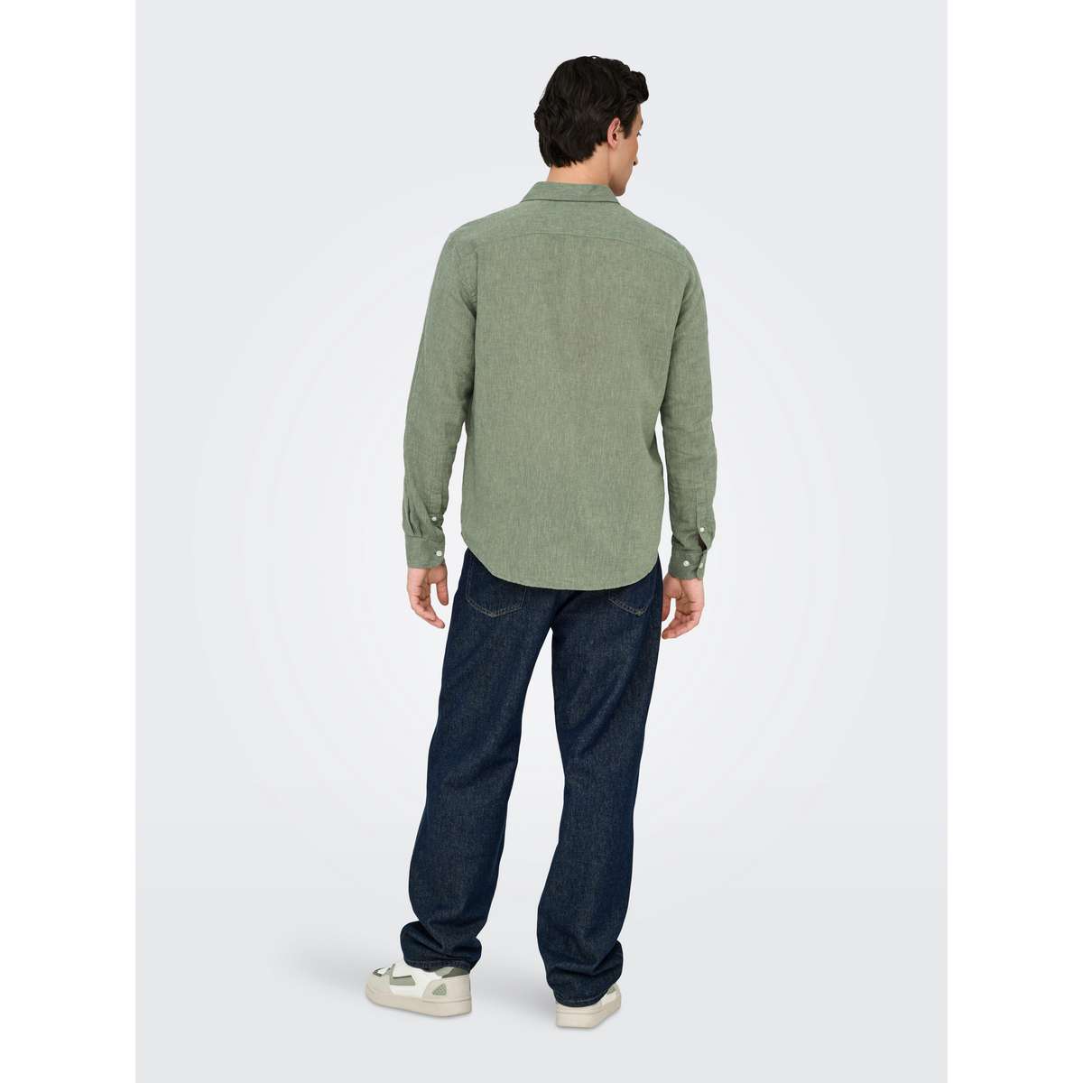 ONLY & SONS MEN΄S REGULAR FIT LINEN LONGSLEEVE SHIRT 1 POCKET 22031804 SWAMP GREEN